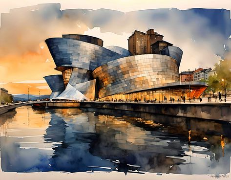 The Guggenheim Museum in Bilbao, Spain is a stunning architectural marvel that has become an iconic symbol of the city. Designed by renowned architect... -  #BILBAO #Fotomalerei #KI #museum #Reisen Civil Engineering Quotes, Guggenheim Museum Bilbao, The Guggenheim Museum, Engineering Quotes, Bilbao Spain, Richard Serra, Scene Image, Guggenheim Museum, Hyperrealism