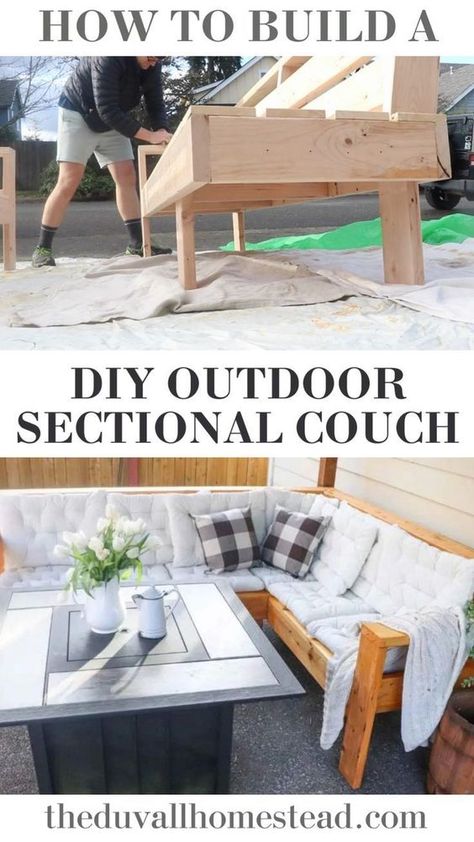 A beginner could do this DIY outdoor sectional couch made out of wood. After making many improvements to our backyard recently, we wanted a nice place to sit outside. So today I'ms sharing how we made our own modular outdoor sofa sectional that fits perfectly in our small backyard. #backyard #furniture #couch #sofa #sectional #diy #plans #woodworking #outdoor Patio Sectional Diy, Build Your Own Couch, Diy Outdoor Sectional, Deck Couch, Homemade Outdoor Furniture, Outdoor Couch Diy, Diy Outdoor Patio, Outdoor Sectional Couch, Outdoor Sofa Diy