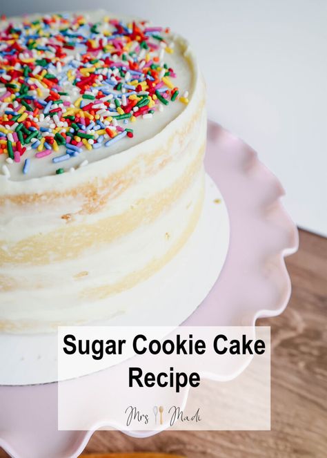 Pin this recipe for later and make the most delicious sugar cookie cake at home!

Click this Pin for the full recipe. This sugar cookie cake is a perfect birthday cake for that cookie lover. Top it with rainbow sprinkles for a festive look. Confetti Cookie Cake, Sugar Cookie Funfetti Pound Cake, M&m Cookie Cake Recipe, Sugar Cookie Cake Recipe, Rainbow Cookie Cake, Funfetti Cake Sallys Baking, Sugar Cookie Cakes, Yummy Sugar Cookies, Chocolate Torte