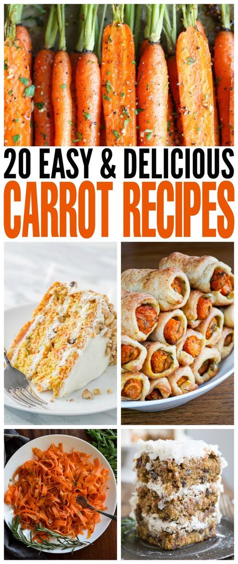 20 Easy & Delicious Carrot Recipes from Food Bloggers including roasted carrots, carrot cake, carrot muffins, carrot soup and more! Crunchy, caramelized, savoury and sweet -  we've got 20 ways to get creative in the kitchen with carrots! Ways To Prepare Carrots, Carrot Ideas Dinners, What To Do With Excess Carrots, What To Do With A Lot Of Carrots, Carrots For Breakfast, Vegetarian Carrot Recipes, What Can I Make With Carrots, Ways To Use Up Carrots, Spring Carrot Recipes