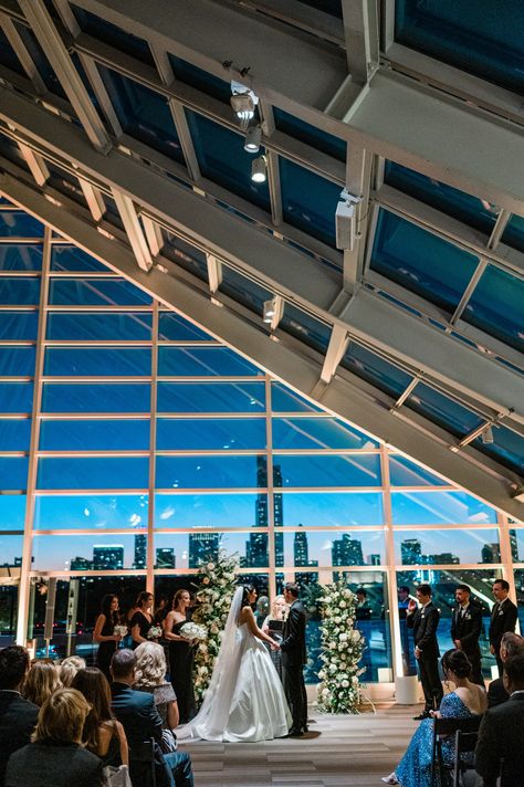 bride and groom having their wedding ceremony at the Adler Planetarium, against the beautiful Chicago Skyline Adler Planetarium Wedding, Adler Planetarium Chicago, Adler Planetarium, Chicago Wedding Venues, Chicago Photography, Downtown Chicago, Online Gallery, Chicago Wedding, On Your Wedding Day