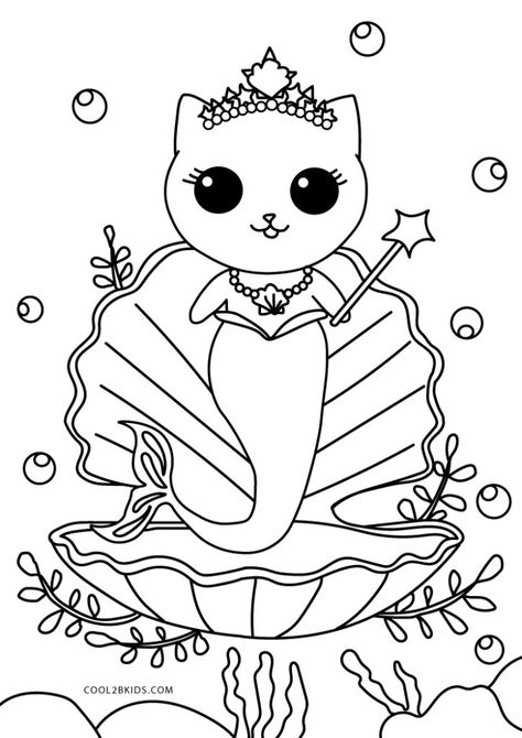 Free Printable Cat Coloring Pages For Kids Mermaid Cat Coloring Page, Cat Coloring Pages, Unicorn Images, Hello Kitty Colouring Pages, Mermaid Cat, Cat Coloring, Cat Coloring Book, Kitty Coloring, Detailed Coloring Pages