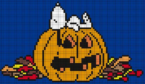 Snoopy Halloween Pixel Art, Snoopy Perler, Halloween Perler, Charlie Brown Wallpaper, Halloween Snoopy, Kandi Cuffs, Snoopy Halloween, Square Grid, Pony Bead Patterns