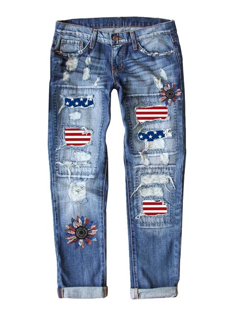 Womens Boyfriend Jeans, Patched Denim Jeans, Graphic Pant, Ripped Boyfriend Jeans, American Flag Print, Distressed Boyfriend Jeans, Patchwork Jeans, Denim Patches, Patched Jeans