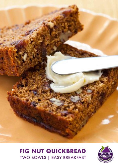 This walnut quick bread recipe is as simple as stir and bake. Slice into the walnut quickbread studded with sweet California dried figs, best served warm. #valleyfig #figquickbread #figbread Fig Quick Bread, Walnut Quick Bread, Dried Fig Recipes, Fig Bread, Date Nut Bread, Baked Breakfast, Nut Bread Recipe, Sweet California, Quick Bread Recipe