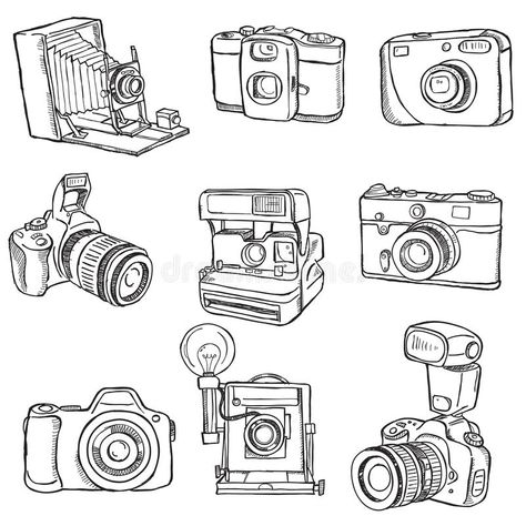 Set of Photo cameras. Beautiful Set of Photo cameras #Sponsored , #Paid, #Paid, #Set, #cameras, #Beautiful, #Photo Draw Camera, Camera Illustration, Photo Retro, Camera Drawing, Camera Tattoo, Camera Art, Photography Illustration, Drawing Set, Cameras And Accessories