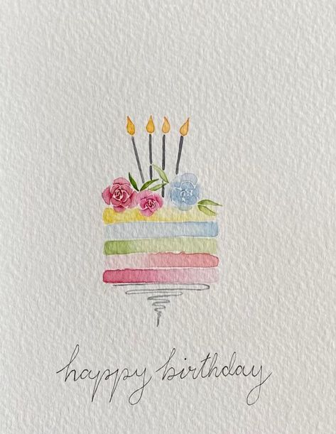 Hand Painted Cards Ideas, Happy Birthday Card Aesthetic, Watercolour Birthday Card Ideas, Birthday Watercolor Card, Watercolor Christmas Cards Diy, Celebration Art, Birthday Watercolor, Creative Birthday Cards, Birthday Wishes Greetings