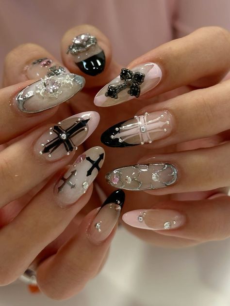 #BEAUTY, #RELATIONSHIPS #Fashion #Animals #Outfits #Winter Outfits #Animals Pink Chrome Hearts Nails, Gothic Cross Nails, Nail Ideas Cross, Pink Chrome Heart Nails, Cross Design Nails, Chrome Heart Nails Designs, Nail Ideas Grunge, Cross On Nails, Pink Cross Nails