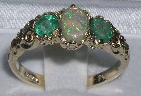 English Vintage, Trilogy Ring, Precious Opal, Luxury Rings, Emerald Engagement, Emerald Engagement Ring, Opal Ring, Dream Jewelry, Pretty Jewellery