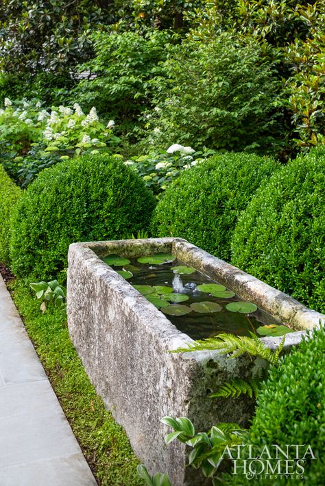 https://atlantahomesmag.com/article/family-matters/attachment/susan-bozeman-2240-woodward-way_32/ Stone Trough, Garden Troughs, Garden Water Feature, Have Inspiration, Water Features In The Garden, Garden Fountain, Garden Fountains, Water Feature, Water Lilies