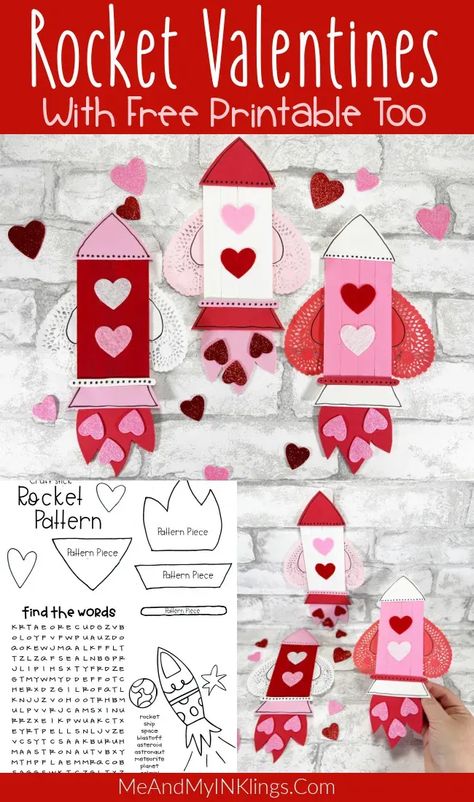 Valentine's Day Rocket Ship Valentine Craft Idea For Kids with Popsicle Sticks from the Dollar Store #valentine #kidcraft #rocket #space #freeprintable Valentine Rocket Craft, Rocket Valentine, Fun Printables For Kids, Preschool Valentine, Rocket Craft, Preschool Valentine Crafts, Valentine Boxes, Rocket Space, Red Crafts