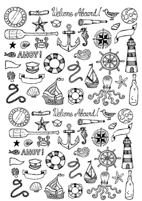 Sea Doodle Art, Sea Doodles, Sailor Tattoos, Sailor Tattoo, Tiny Tattoo, Sketch Notes, Bullet Journal Doodles, Flash Art, Journal Doodles