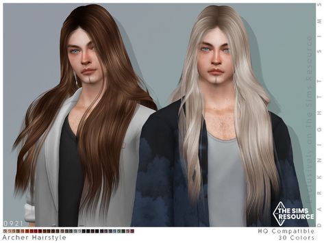 DarkNighTt's Archer Hairstyle Long Slicked Back Hair, 4 Hairstyles, The Sims 4 Cabelos, Frill Mini Dress, Sims 4 Cc Packs, Sims 4 Collections, Sims Hair, Fantasy Hair, Best Sims