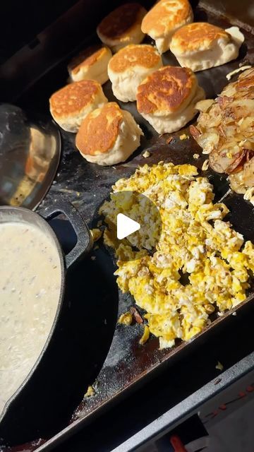 Good Vibes Cooking on Instagram: "Biscuits and gravy on the Blackstone #sundaybreakfast #goodmorning #weekendvibes #biscuitsandgravy #blackstone #quickbreakfast #comfortfood ￼" Cooking Biscuits On Blackstone, Blackstone Biscuits And Gravy, Biscuits On The Blackstone, Blackstone Biscuits, Blackstone Breakfast Ideas, Blackstone Breakfast, Blackstone Recipes, Camping Breakfast, Sunday Breakfast