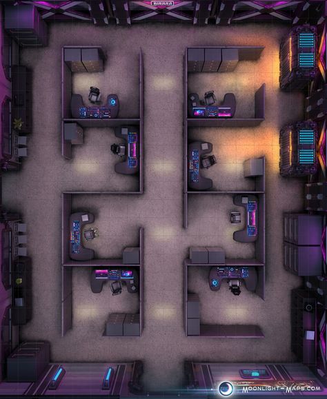 "Another day in the office. Is it too much to ask for something exciting to happen around here?!"  🌙 For hundreds more battle maps visit my website! Happy gaming!⁠ ⁠ #modern #office #cubicles #scifi #cyberpunk #cyberpunkred #cyberpunkbattlemaps #cyberpunkmaps #scifirpg #alienrpg #starfinder #starfindermaps #starfinder2e #starwarsrpg #edgeoftheempire #starwarsbattlemaps #bladerunner #foundryvtt #dungeonmaster #tabletop #tabletopgaming⁠⁠⁠ Office Battlemap, Cyberpunk Battlemap, Cyberpunk Map, Cyberpunk Office, Revenge Ideas, D20 Modern, Office Cubicles, Edge Of The Empire, Sci Fi Rpg