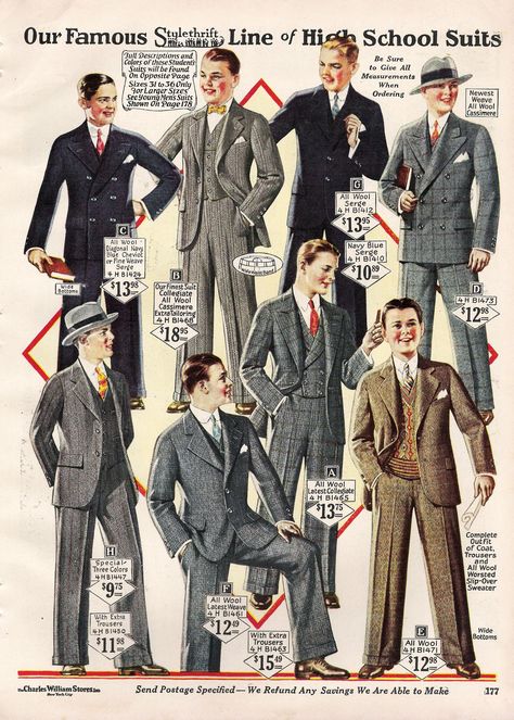 Men's Fashion in 1920's: Sack suits remained the basis of suits for almost every occasion. Vest, trousers, and jackets matched in color and fabric. Only wealthy and prominent individuals still wore morning coats, and then only for very formal occasions. Suits And Ties, Sack Suit, 1920s Mens Fashion, 1920s Men, Mens Fashion Edgy, Look Retro, Mens Fashion Smart, 20s Fashion, Vintage Mens Fashion