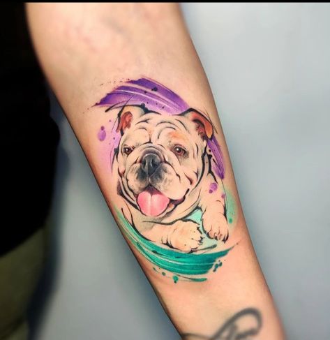 Dog Paw Print Art, Bulldog Watercolor, Pet Memorial Tattoo, Paw Print Art, Animal Tattoo Ideas, Dog Watercolor, Animal Illustration Art, Tattoo Desings, Memorial Tattoo