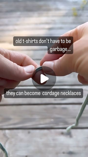 Saoirse Byrne on Instagram: "what to do with the stained, ripped, or outdated shirt that nobody wants… thrift stores don’t sell all that is donated- much of it ends up overseas in landfills…  there is a magic to cordage- being able to take worn out fabrics and essentially turn them back into oversized thread that can be worn as necklaces, hatbands or used to tie up packages as string…  and for those favorite t-shirts that hold memories and are precious- cordage is a way to transform them and give them a new useful, celebratory life.  Cordage Necklace Kits made from discarded t-shirts with a video tutorial guiding you through the process will be available Tuesday on my website. Feel free to dm me if you are interested. Thank you!  #cordage #cordagemaking #diyjewelrymaking #diyjewelry #oldts Thread Necklace Diy, Tshirt Necklace, Thread Necklace, What To Make, Diy Necklace, Diy Jewelry Making, Diy Jewelry, Turn Ons