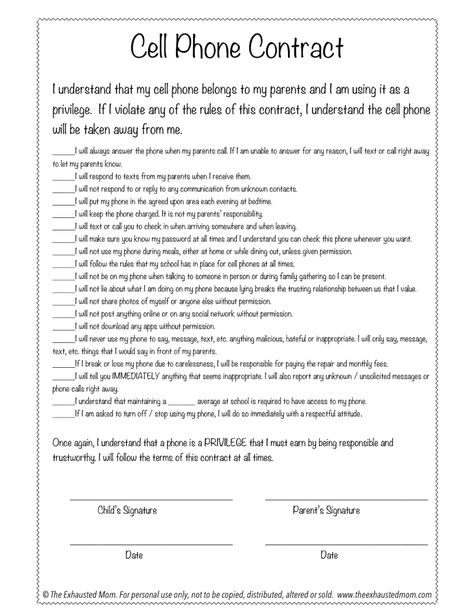 Cell Phone Contract for Tweens & Teens Kids Cell Phone Contract, Kid Contracts, Phone Contract, Cell Phone Contract, Reward Ideas, Kids Cell Phone, Exhausted Mom, Child Phone, Rules For Kids