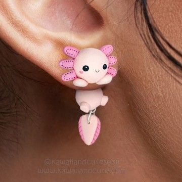 Clinging ears Cute Animal Earrings, Axolotl Earrings, Ear Stretching, Cute Zombie, Grey And White Cat, Fox Earrings, Kawaii Unicorn, Cat Ball, Spider Earrings