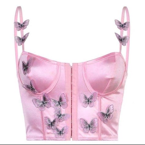 Emo 90s, Butterfly Corset, Kawaii Emo, Grunge Kawaii, Y2k Scene, Summer Grunge, Crop Top Y2k, Satin Corset Top, Beach Party Outfits