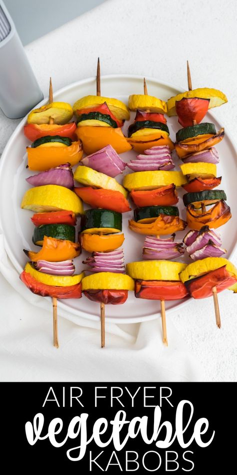 Vegetable Kabobs In Air Fryer, Air Fryer Shish Kabob, Air Fryer Skewer Recipes, Air Fryer Skewers, Vegtable Kabobs, Air Fryer Kabobs, Vegetable Shish Kabob, Air Fryer Vegetable, Kabobs Recipes