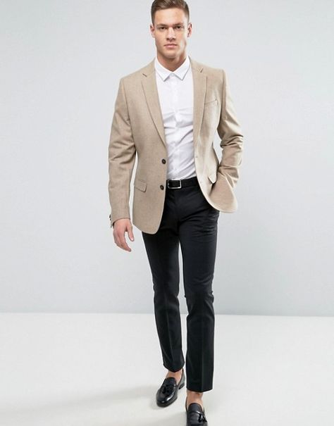 Discover Fashion Online Cream Blazer Outfit Men, Cream Blazer Outfit, Asos Men, Black Outfit Men, Shirt Outfit Men, Cream Shirt, Blazer And T Shirt, Cream Blazer, Black Pants Men