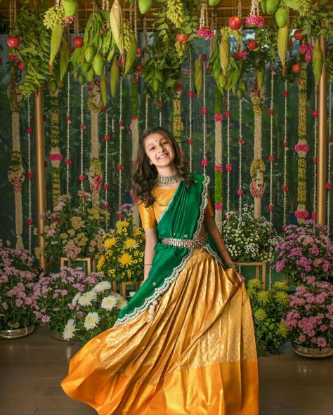 Saree Function, Half Saree Function, Half Saree Lehenga, Saree Photoshoot, Kids Designer Dresses, Half Saree, Long Gown, Lord Shiva, Photoshoot Poses