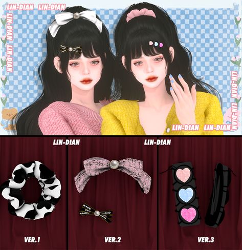 Sims 4 Hair Pins Cc, Ts4 Hair Accessories, Sims 4 Hair Bow Cc, Sims Hair Accessories, Sims4 Hair Accessories, Sims 4 Ribbon Hair, Sims 4 Hair Clips, Sims 4 Bow Cc, Sims 4 Cc Headband