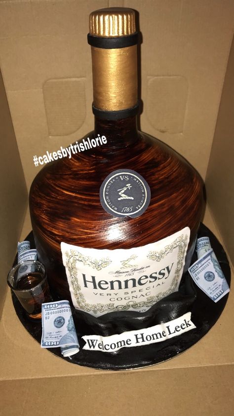 Hennessy Bottle Cake Hennesy Cake For Him, Hennessey Cake, Hennessy Cake, 50th Birthday Cakes For Men, Hennessy Bottle, Birthdays Cakes, 50th Birthday Party Ideas For Men, 21st Birthday Themes, Bomb Cake