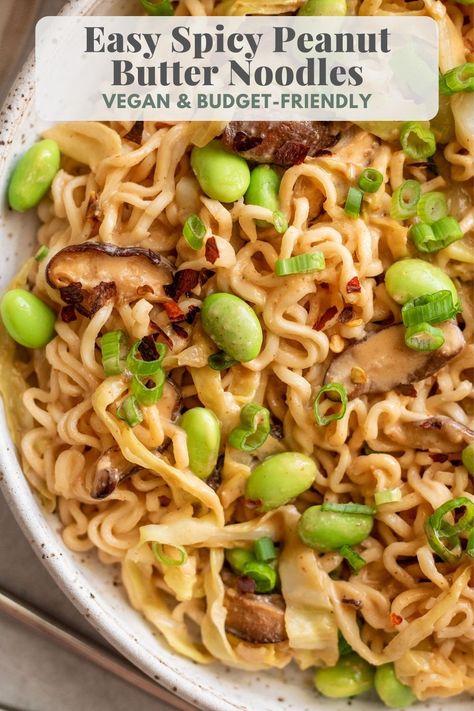 Easy spicy peanut butter noodles, bursting with spicy, tangy peanut flavor. This 20 minute meal is vegan and can be easily made gluten-free. Spicy Peanut Butter Noodles, Peanut Butter Noodles, Spicy Peanut Butter, Spicy Peanut Noodles, Butter Noodles, Healthy Vegan Dinner Recipes, Healthy Vegan Dinner, Peanut Butter Sauce, Peanut Noodles