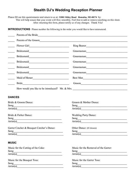 Reception Worksheets for Kids-Preschool | Learning Printable Song List For Wedding, Wedding Dj Checklist, Wedding Music List, Photography Questionnaire, Wedding Song Playlist, Dj Songs List, Wedding Planning Templates, Reception Timeline, Wedding Song List