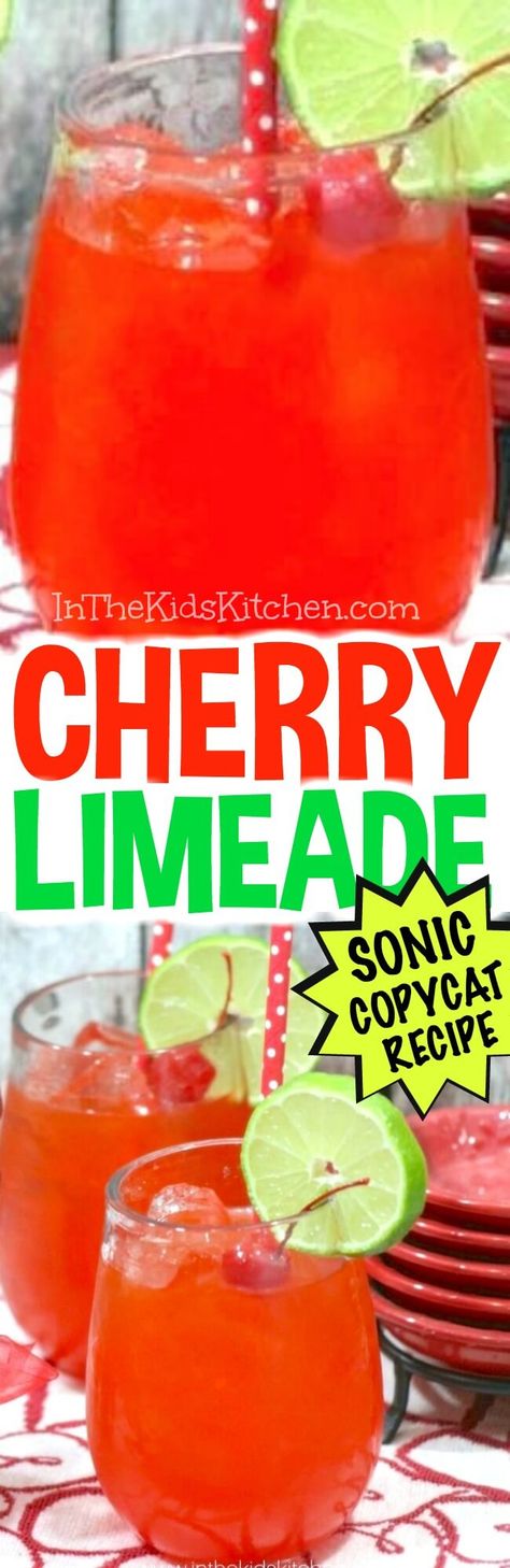 The BEST Copycat Sonic Cherry Limeade Recipe Cherry Limeade Recipe, Sonic Cherry Limeade, Holiday Drinks Alcohol, Limeade Recipe, Yummy Summer Drinks, Easy Summer Cocktails, Cherry Limeade, Summer Drink Recipes, Cherry Recipes