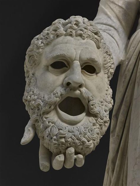 Roman statue of Melpomene holding a mask -   Paris, musée du Louvre Roman Mask, Greek Monsters, Statue Of, Tragedy Mask, Roman Statue, Theatre Masks, Antique Sculpture, Ancient Statues, Roman Sculpture