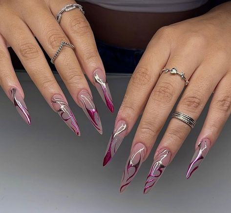 Pink Edgy Nails, Stilleto Nails Designs, Sassy Nails, Edgy Nails, Stiletto Nails Designs, Acrylic Nails Coffin Pink, Bling Acrylic Nails, Square Acrylic Nails, Dope Nails