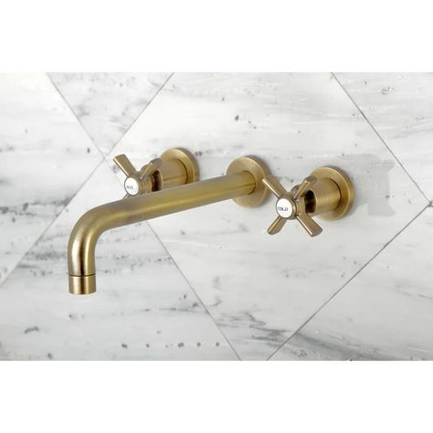 Kingston Brass Millennium Double Handle Wall Mounted Tub Spout | Wayfair Wall Mount Tub Faucet, Wall Mount Faucet Bathroom, Roman Tub Faucets, Roman Tub, Wall Mount Faucet, Tub Spout, Tub Filler, Tub Faucet, Kingston Brass