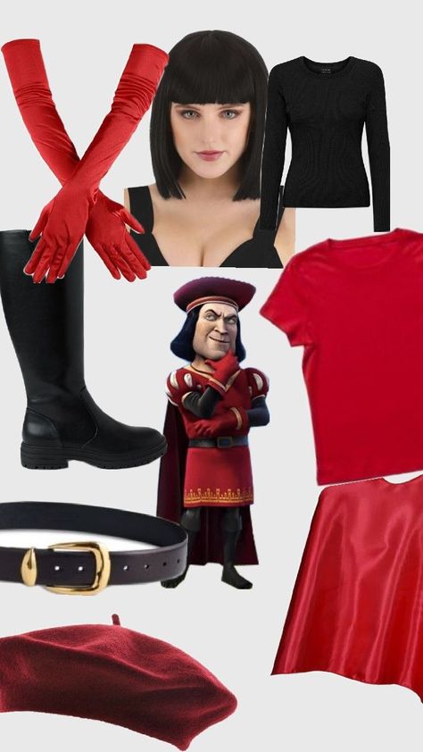 Hairspray Costume Ideas, Diy Lord Farquaad Costume, Lord Farquaad Costume Girl, Lord Farquaad Costume Diy, Group Dress Up Ideas, Lord Farquaad Costume Women, Red Costume Ideas For Women, Farquaad Costume, Lord Farquaad Costume