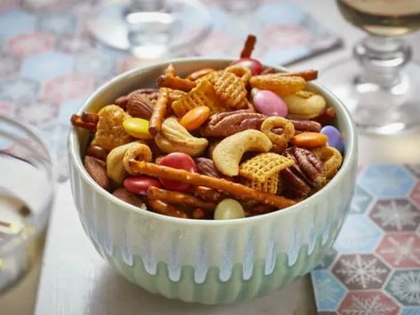 Get Nuts and Bolts Recipe from Food Network Mary Makes It Easy Nuts And Bolts, Mary Berg Nuts And Bolts, Nuts And Bolts Recipe Best, Mary Makes It Easy Recipes, Nuts N Bolts, Nuts And Bolts Recipe, Mary Makes It Easy, Savory Appetizers, Munchies Snacks