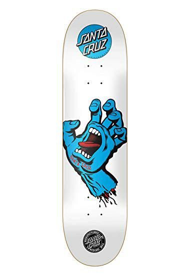 Skate Deck Design, Santa Cruz Stickers, Santa Cruz Screaming Hand, Painted Skateboard, Screaming Hand, White Deck, Skate Boards, Skateboard Deck Art, Skateboard Art Design