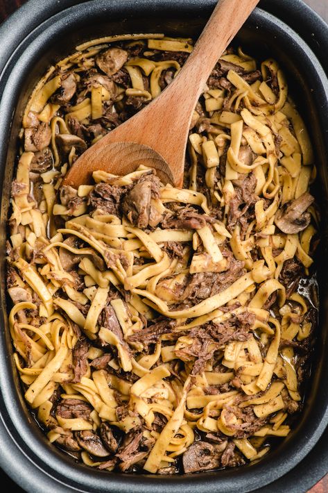 Beefy Noodles Crockpot, Crock Pot Beef And Noodles Crockpot, Slow Cooker Beef And Noodles, Beef And Noodles Crockpot, Creamy Mushroom Gravy, Easy Cooking Ideas, Homemade Egg Noodles, Crockpot Recipes Beef, Mushroom Gravy