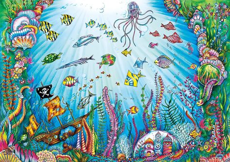 Lost Ocean Johanna Basford, Johanna Basford Lost Ocean, Prismacolor Drawing, Johanna Basford Books, Lost Ocean Coloring Book, Coloring Canvas, Joanna Basford Coloring, Enchanted Forest Coloring, Buffalo Games