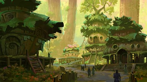 ArtStation - village, pixel cat Pixel Cat, Town Drawing, Forest Village, Fantasy Village, Concept Art Tutorial, Art Village, Forest Illustration, Landscape Concept, Fantasy Forest