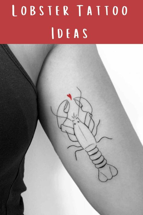 Maine Tattoo For Women, Fine Line Lobster Tattoo, Tiny Lobster Tattoo, Lobster Boat Tattoo, Lobster Fine Line Tattoo, Lobster Couple Tattoo, Lobster Tattoo Small Couple, Matching Lobster Tattoos, Spiny Lobster Tattoo