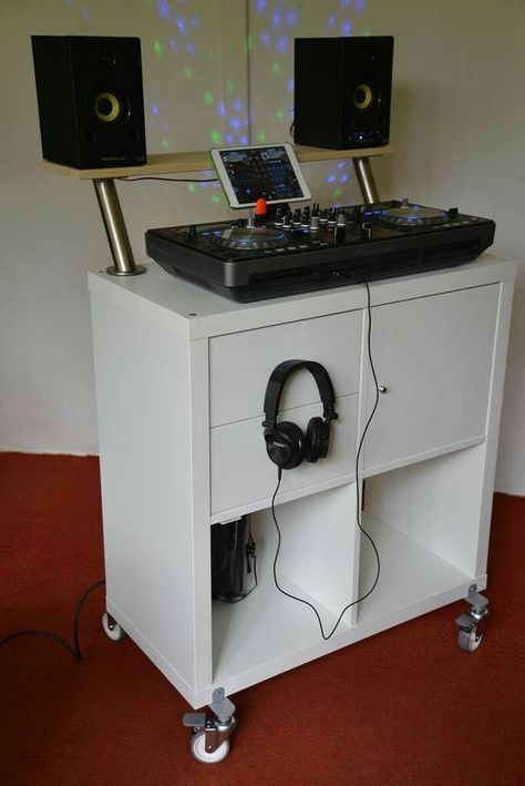 Dj Desk, Kallax Shelving, Dj Decks, Dj Table, Dj Stand, Recording Studio Setup, Dj Room, Home Music Rooms, Deck Storage