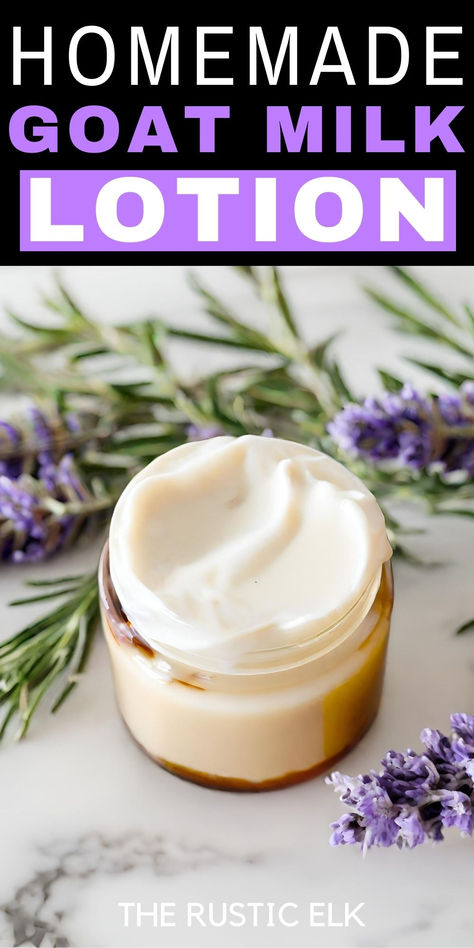 Luxurious, nourishing and simple homemade lotion recipe using goat milk for all those amazing skin benefits! Goat Milk Lip Balm, Goats Milk Lotion Recipe, Simple Goat Milk Soap Recipe, Goat Milk Face Cream Recipe, Diy Goat Milk Lotion, How To Make Goat Milk Lotion, Goat Milk Deodorant Recipe, Uses For Goat Milk, Goat Soap Recipe Homemade