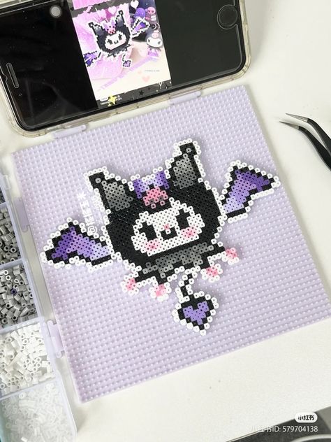 Kuromi Hama Beads, Kuromi Kandi, Sanrio Pixel Art, Hama Beads Kawaii, Kawaii Kuromi, Diy Kandi, Birthday Party Packs, 3d Perler Bead, Hama Beads Design