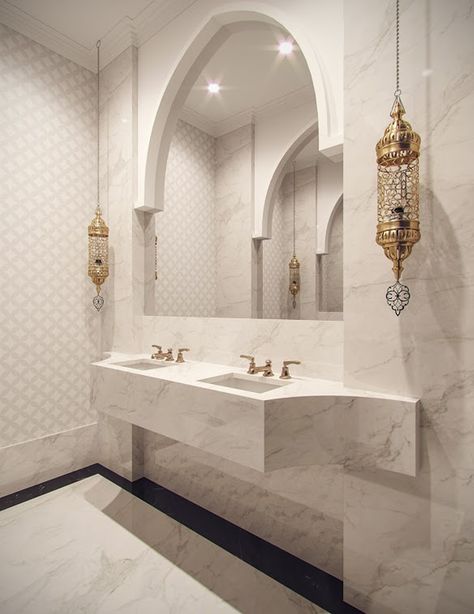 Arabic Interior, Pointed Arch, تصميم دورة مياه, Islamic Interior, Arabic Interior Design, Architecture Structure, Moroccan Bathroom, Top Bathroom Design, Family Villa