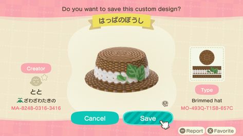 Acnh Hat Design Codes, Acnh Hat Design, Ac Codes, Clothing Codes, Hat Design, Hat Designs, Animal Crossing, Custom Design, Coding