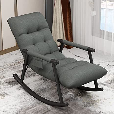 Walnut Rocking Chair Nordic Home Single Recliner Casual Lounger Living Room Deckchair Bedroom Balcony Rocking Chair Sofa Lazy Chair (Color : Gray) Simple Rocking Chair, Balcony Lounge, Bedroom Sitting, Bedroom Sitting Room, Upholstered Rocking Chairs, Modern Balcony, Modern Recliner, Chair For Living Room, Indoor Chairs