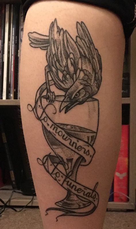 Crow And Cup Tattoo, Jason Isbell Tattoo, Soc Tattoo, Grishaverse Tattoo, Six Of Crows Tattoo, Dregs Tattoo, Reading Tattoo, Bookish Tattoos, Cup Tattoo